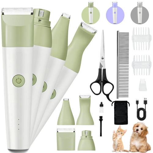 Dog Clippers Grooming Kit 4 in 1 Quiet Cordless Dog Paw Trimmer & Nail Grinder Small Dog Cat Clippers Electric Rechargeable Low Noise Pet Shaver